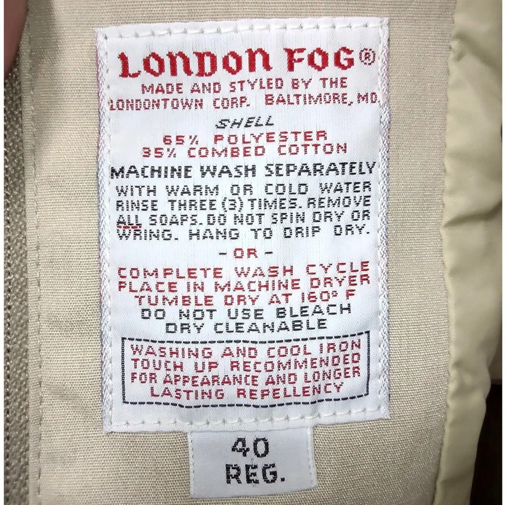 London Fog Mens Beige‎ Weatherwear Jacket Full Zip Size 40 REG Retro